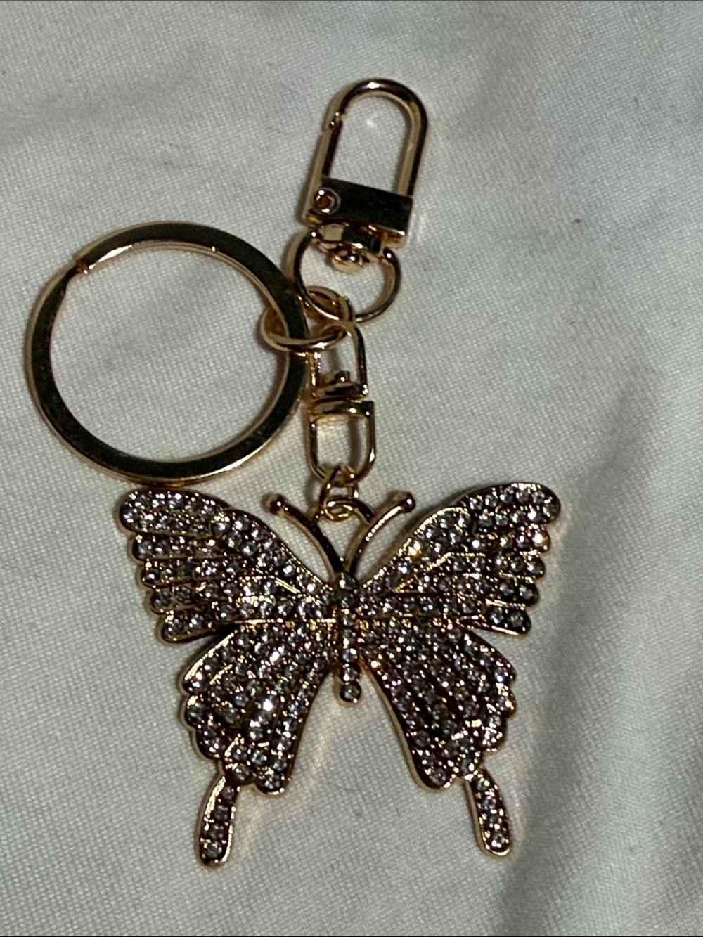 Gold Tone Rhinestone Butterfly Keychain